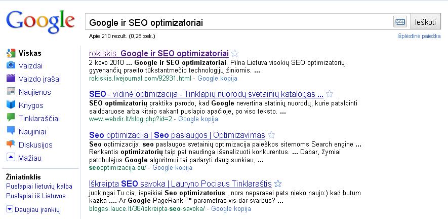 Google SEO optimizatoriai